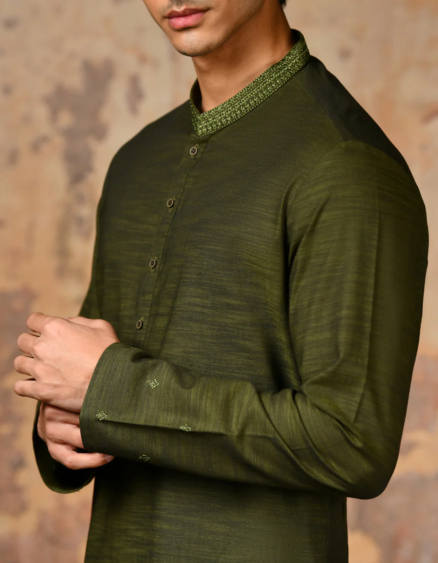 GREEN COTTON KURTA | JJK-A-34636/S24/JJ92 - Image 2
