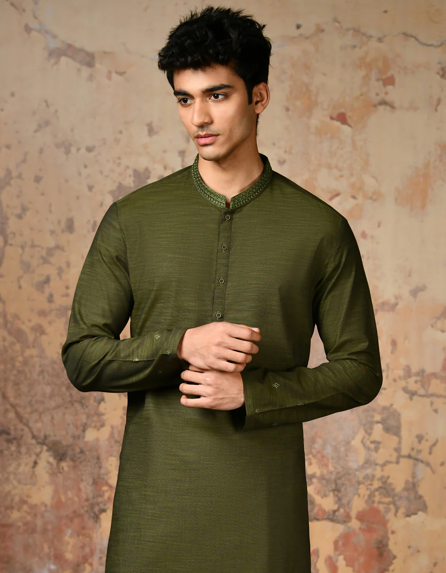 GREEN COTTON KURTA | JJK-A-34636/S24/JJ92 - Image 3