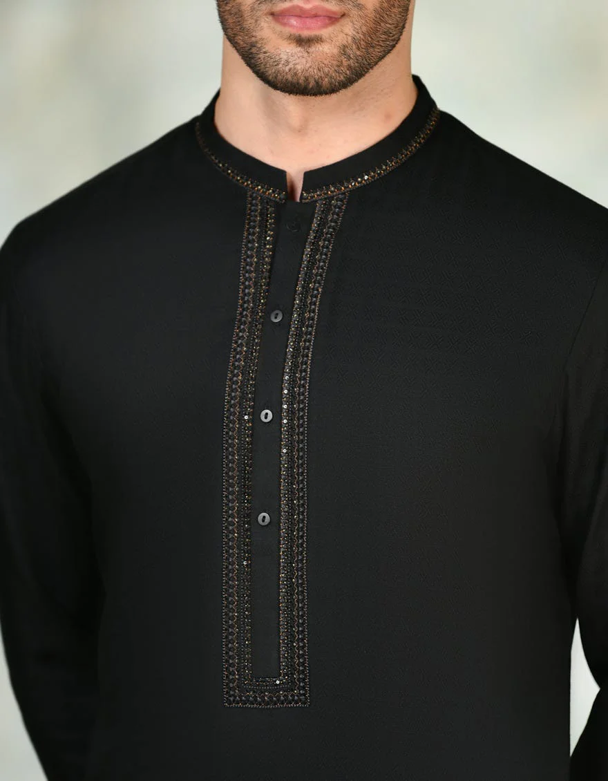 BLACK BLENDED KURTA | JJK-A-34725/S24/JJ9236-FL - Image 2