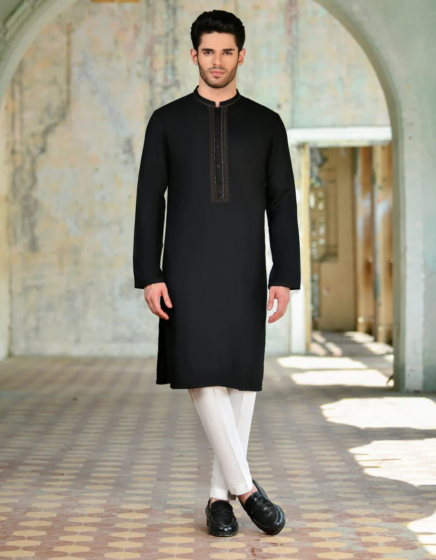 BLACK BLENDED KURTA | JJK-A-34725/S24/JJ9236-FL - Image 3