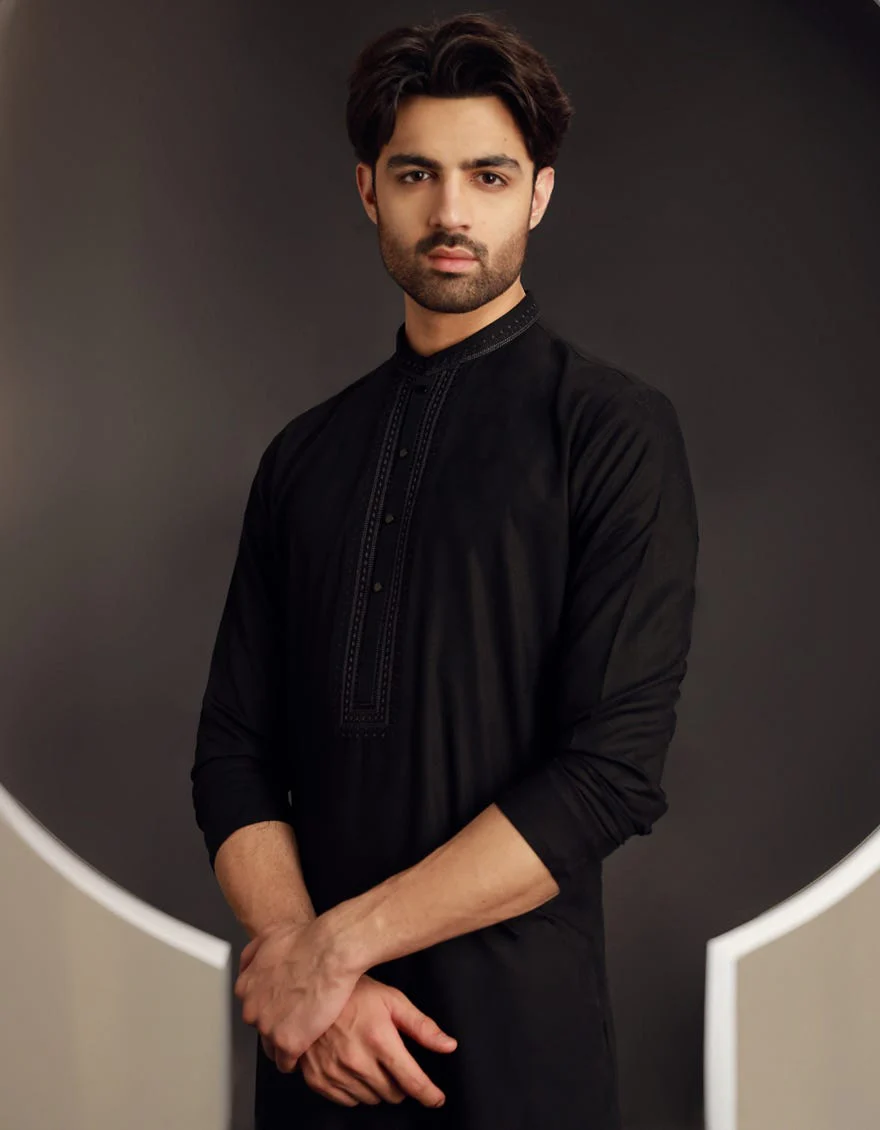 BLACK BLENDED KURTA | JJK-A-34831/S24/JJ9605-FL - Image 3