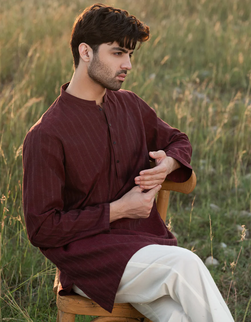 MAROON COTTON KURTA | JJK-A-34833/S24/JMR3113-PN - Image 3