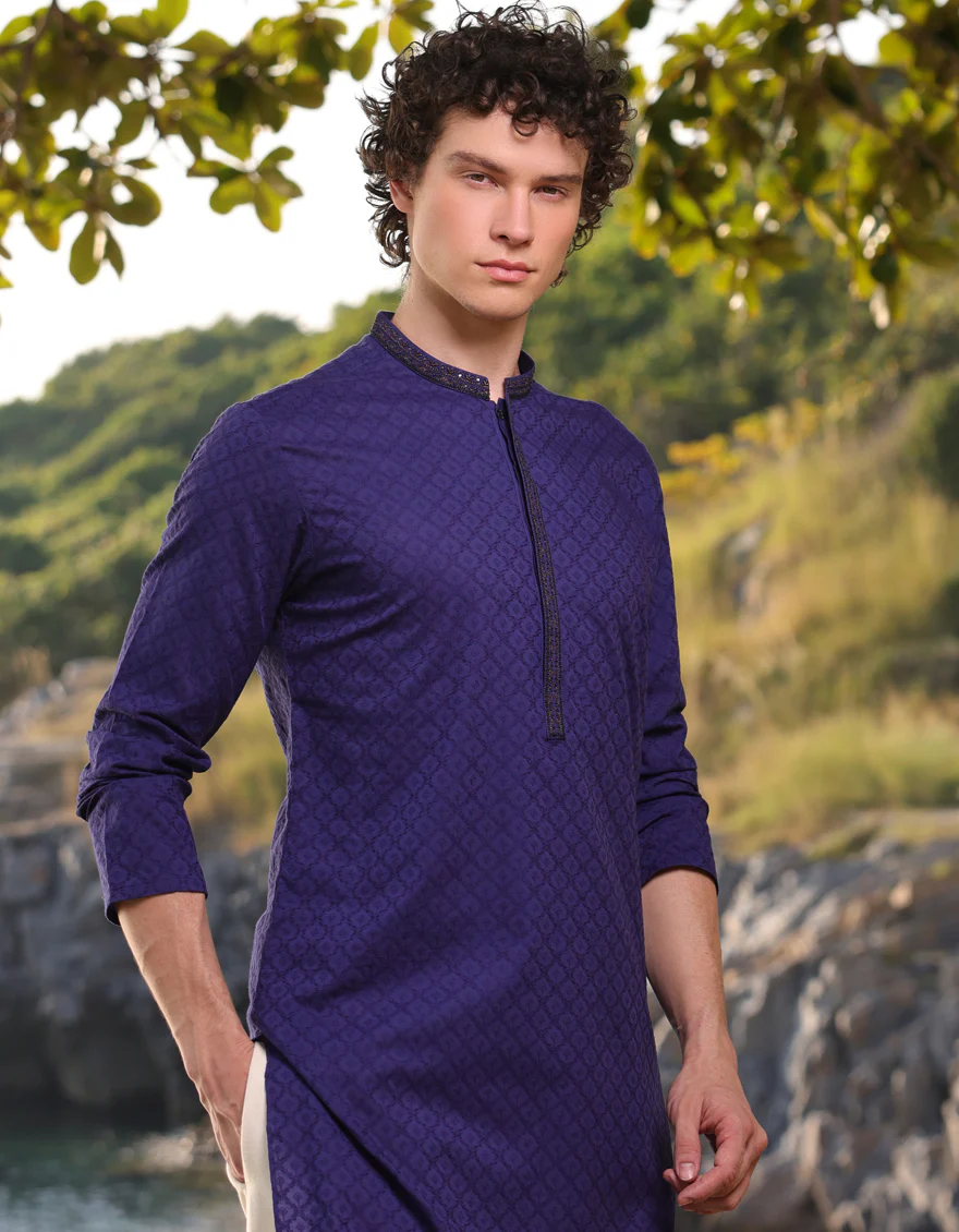 BLUE COTTON KURTA | JJK-A-34890/S25/JJ9212-FL - Image 2