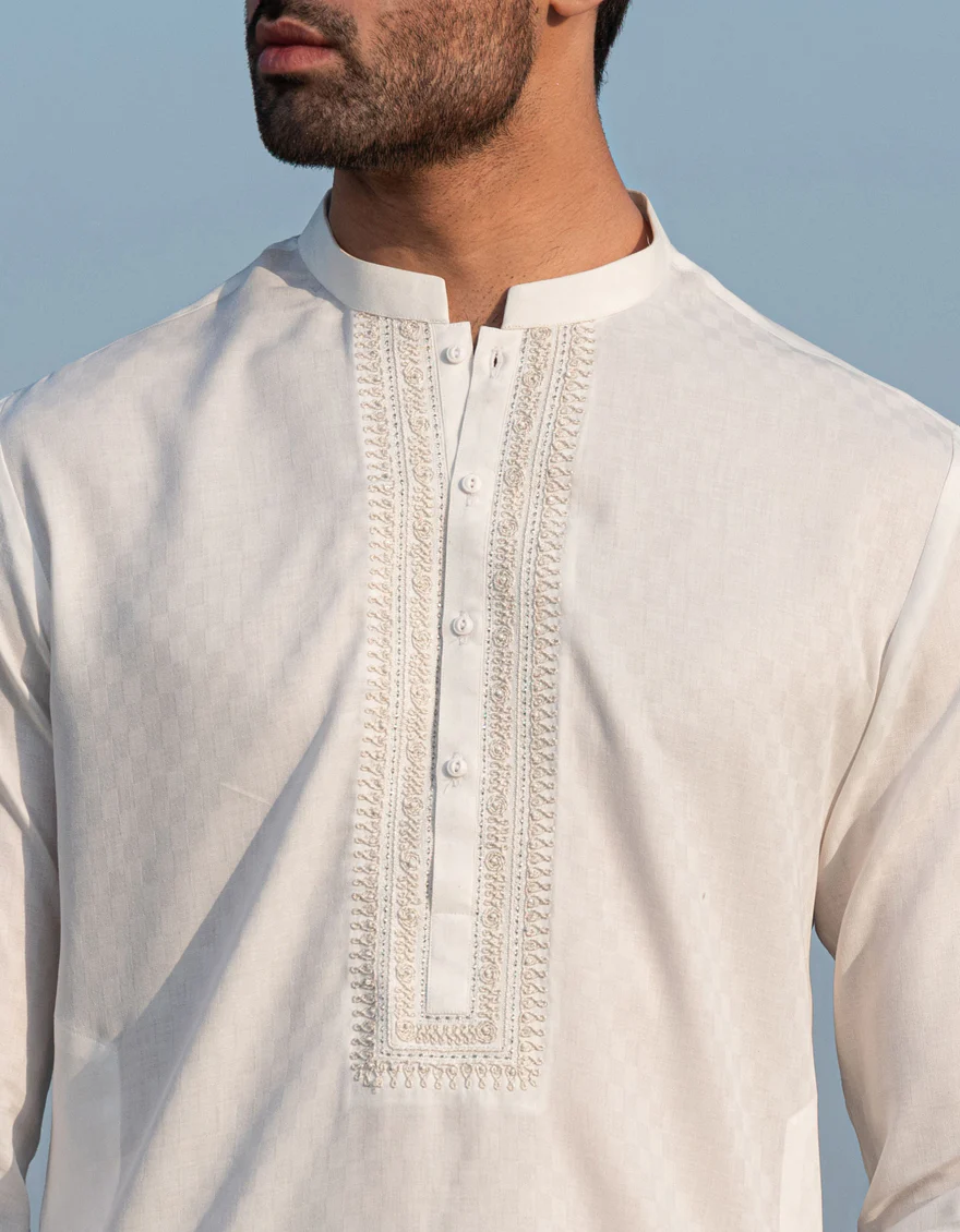 OFF WHITE BLENDED KURTA | JJK-A-34928/S24/JJ9592-FL - Image 3