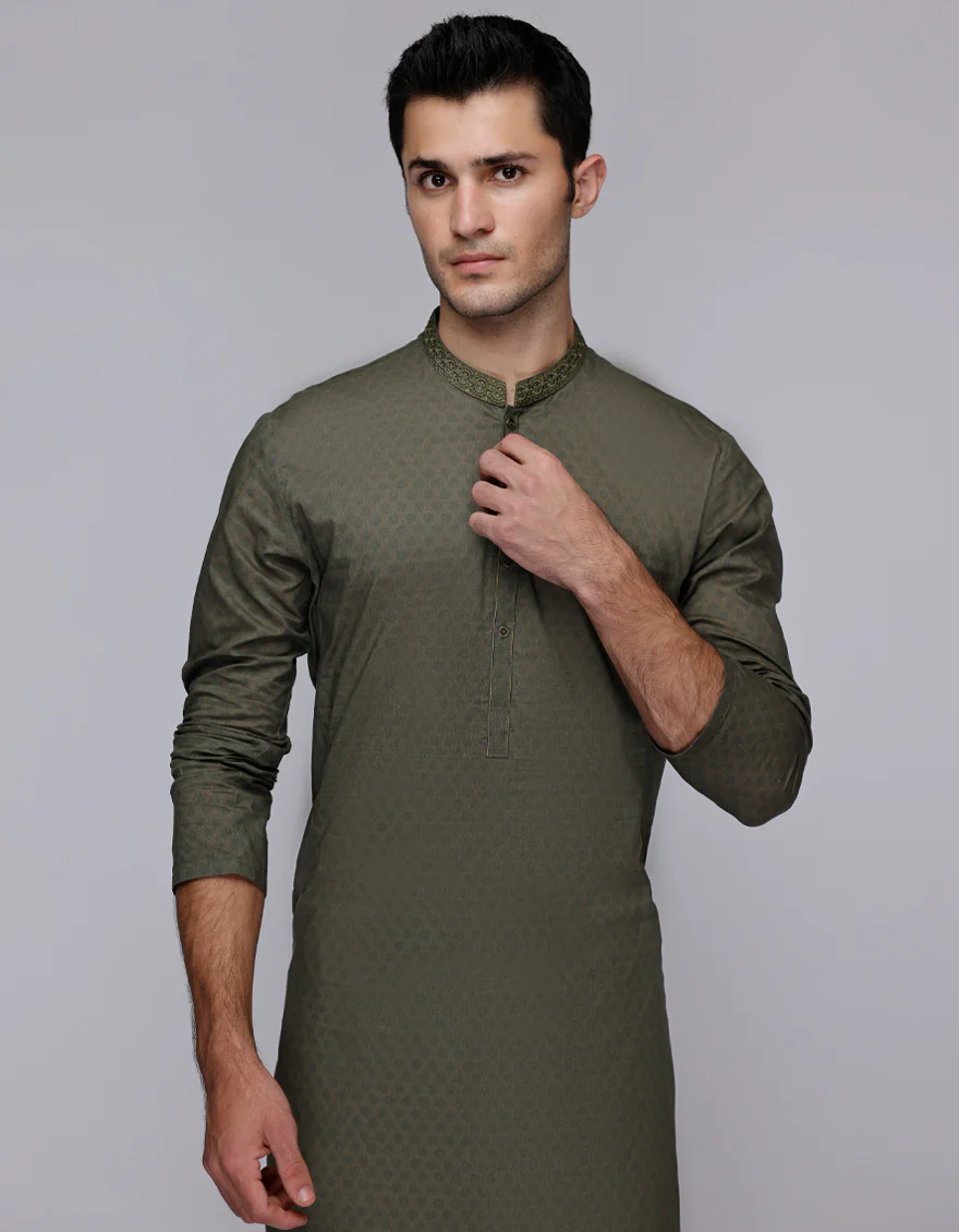 GREEN COTTON KURTA | JJK-A-46598/S25/JJ9774-SF - Image 2