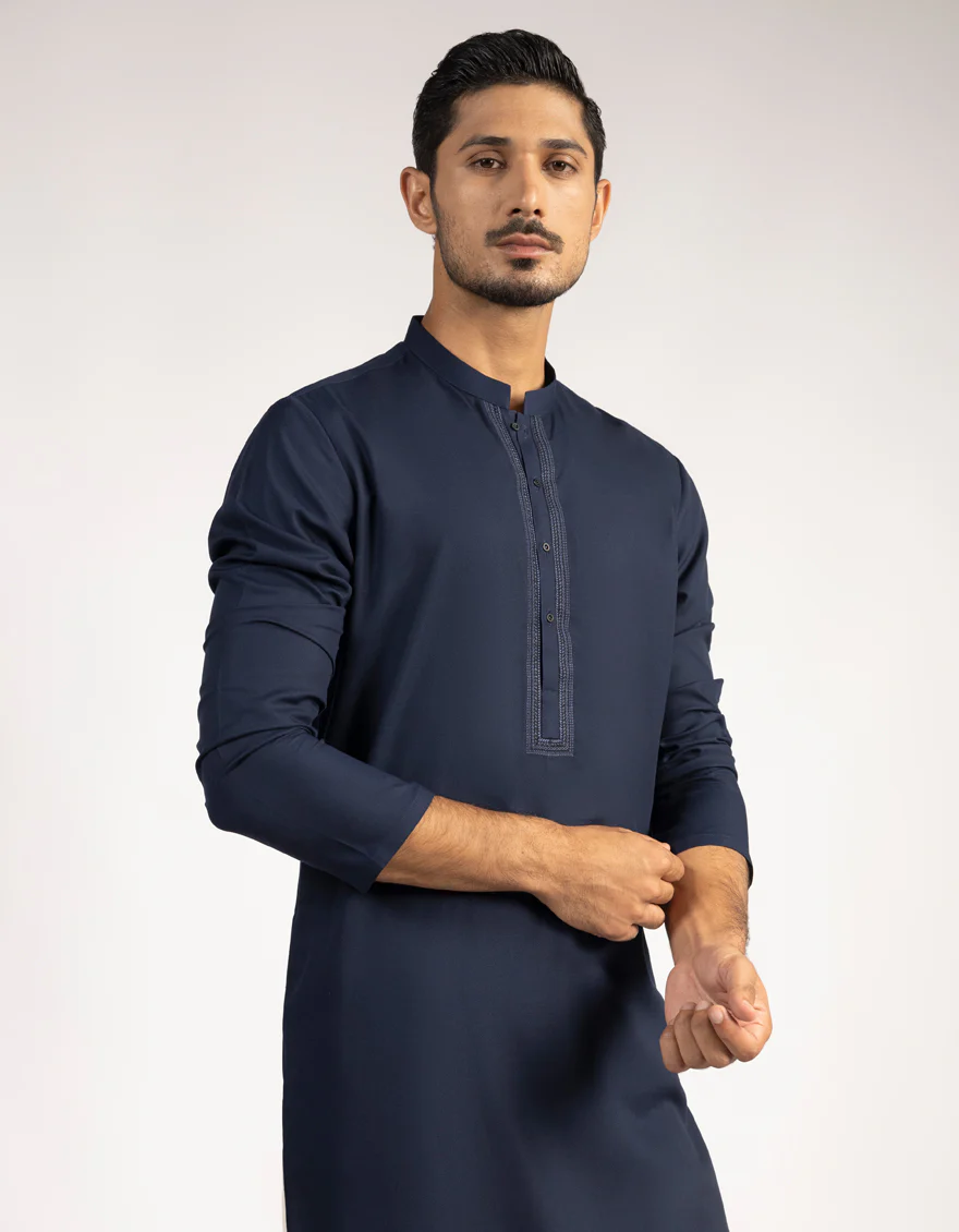 NAVY BLUE BLENDED KURTA | JJK-A-46905/S25/JJ8151-SF - Image 2