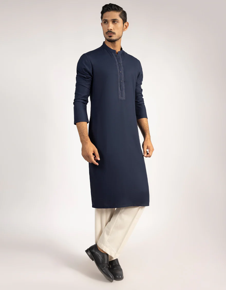 NAVY BLUE BLENDED KURTA | JJK-A-46905/S25/JJ8151-SF - Image 4