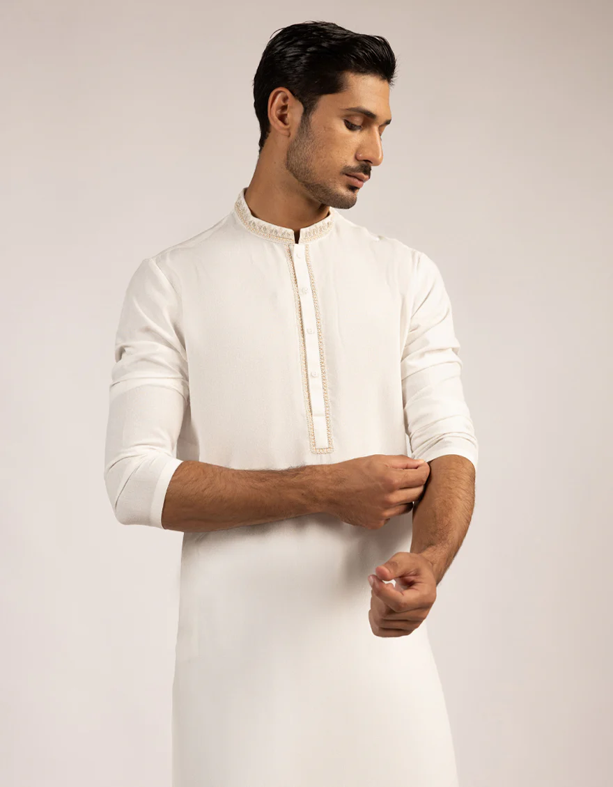 OFF WHITE BLENDED KURTA | JJK-A-46906/S25/JJ8712-SF - Image 2