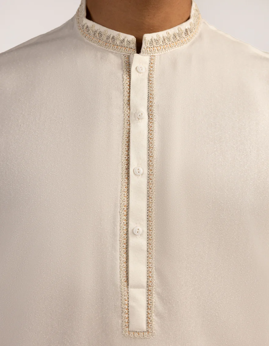 OFF WHITE BLENDED KURTA | JJK-A-46906/S25/JJ8712-SF - Image 3