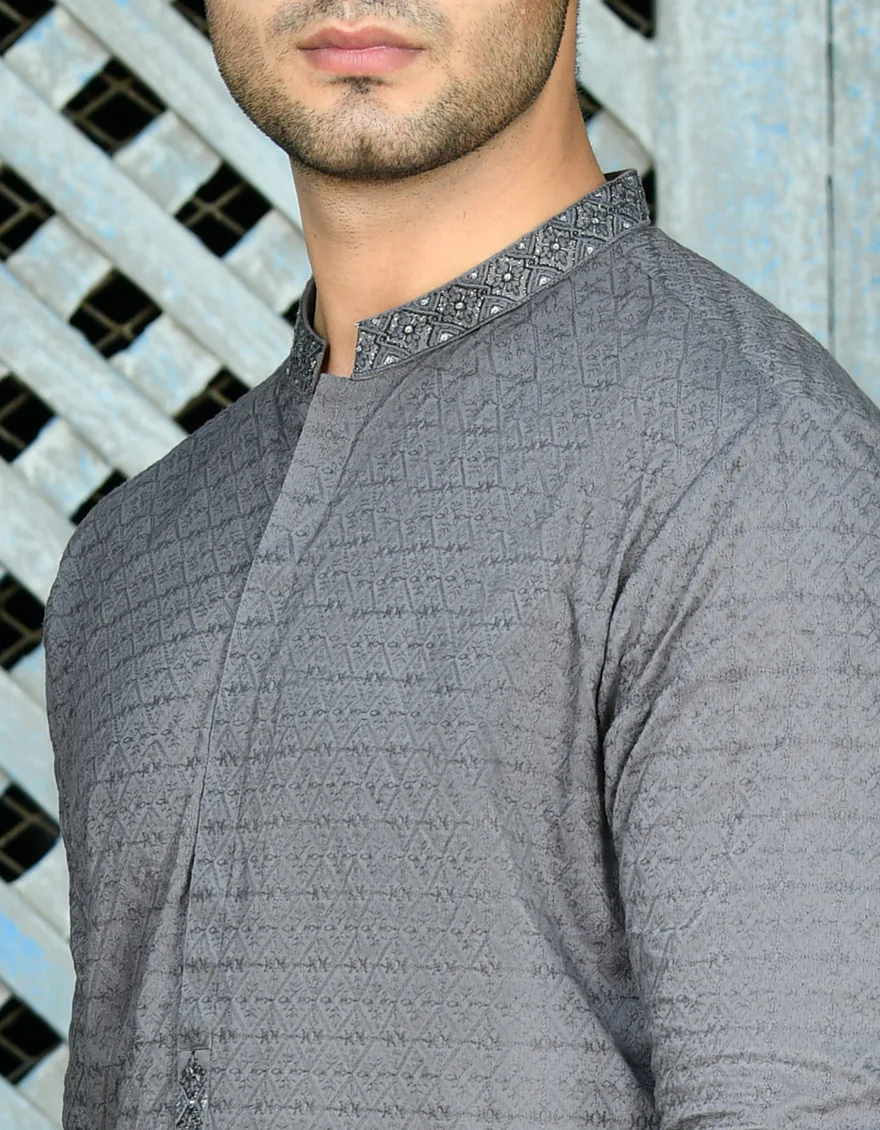 GREY COTTON KURTA | JJK-A-47025/S24/JJ8714-FL - Image 2