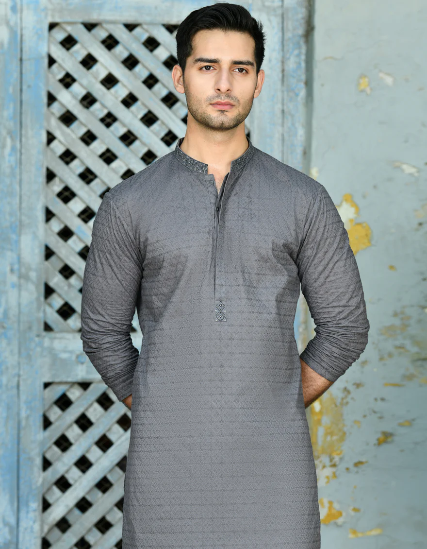 GREY COTTON KURTA | JJK-A-47025/S24/JJ8714-FL - Image 3