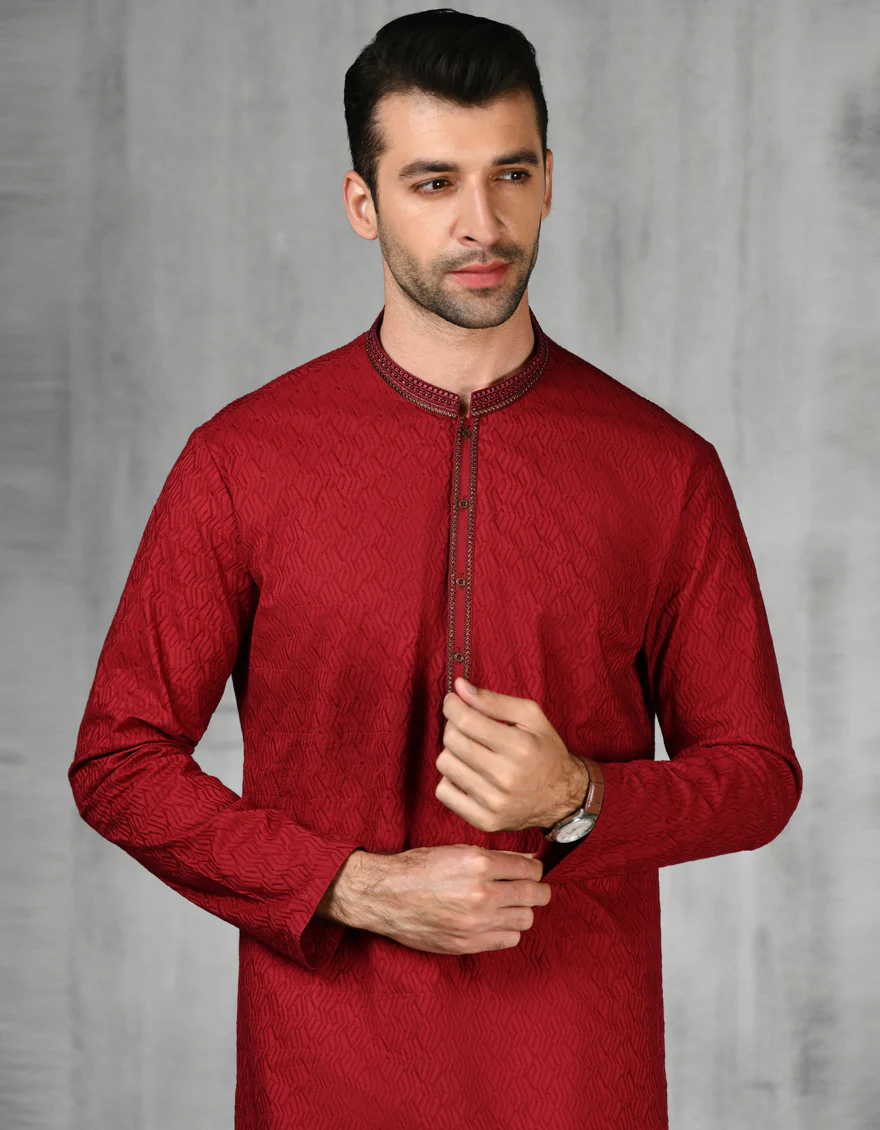 RED COTTON KURTA | JJK-A-47177/S24/JJ10 - Image 2