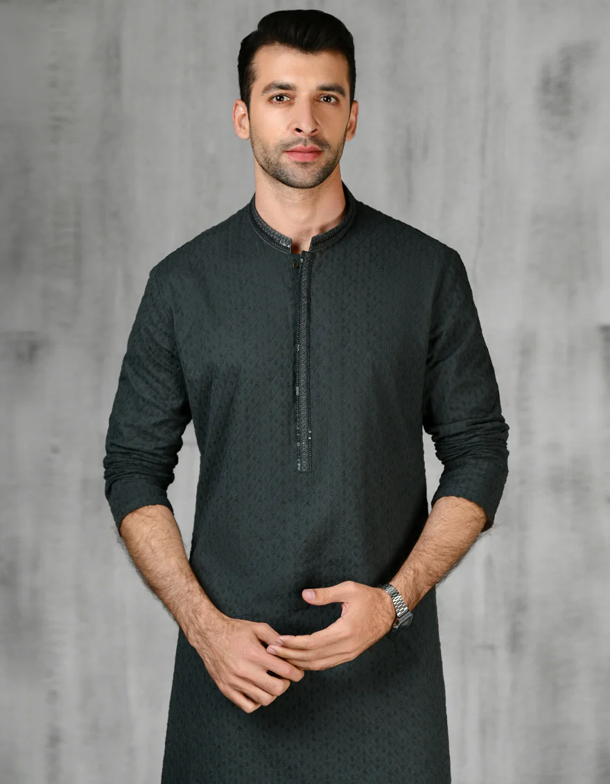 GREEN COTTON KURTA | JJK-A-47180/S24/JJ1099-FL - Image 2