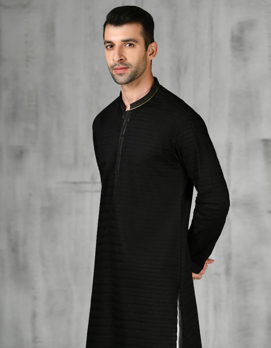 BLACK COTTON KURTA | JJK-A-47181/S24/JJ1097-FL - Image 2