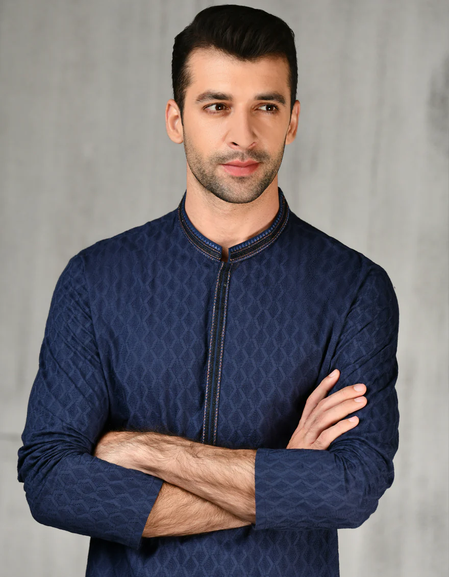 BLUE COTTON KURTA | JJK-A-47182/S24/JJ1099-FL - Image 3