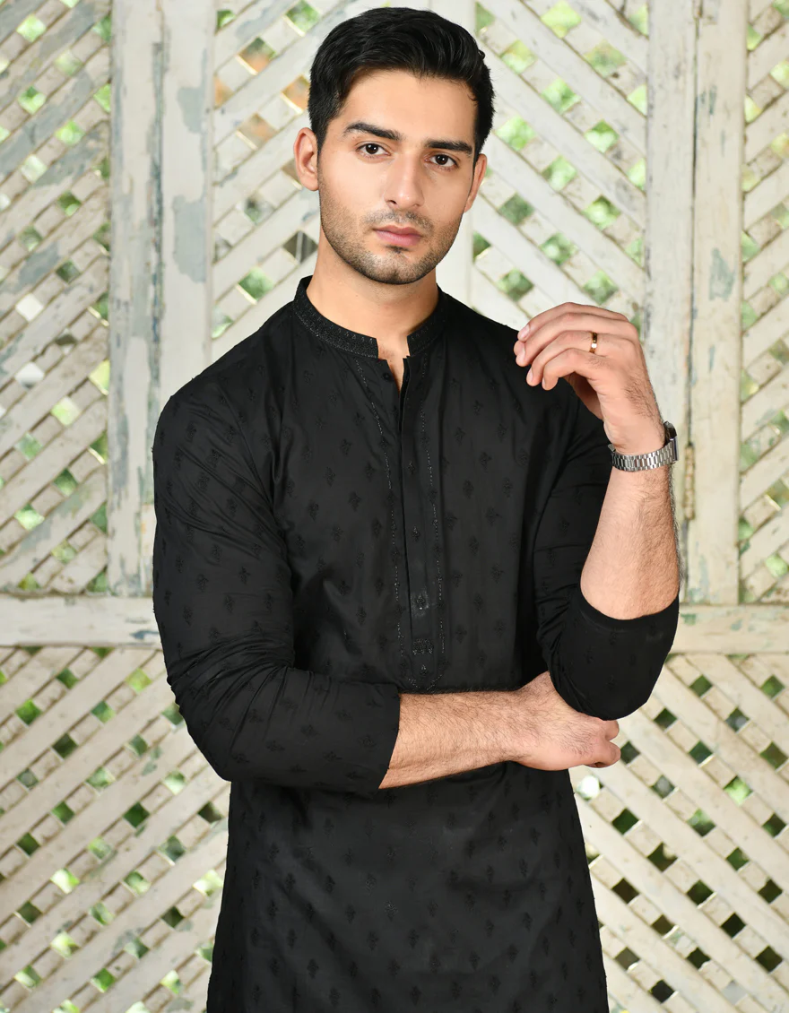 BLACK COTTON KURTA | JJK-A-47222/S24/JJ9212-FL - Image 3