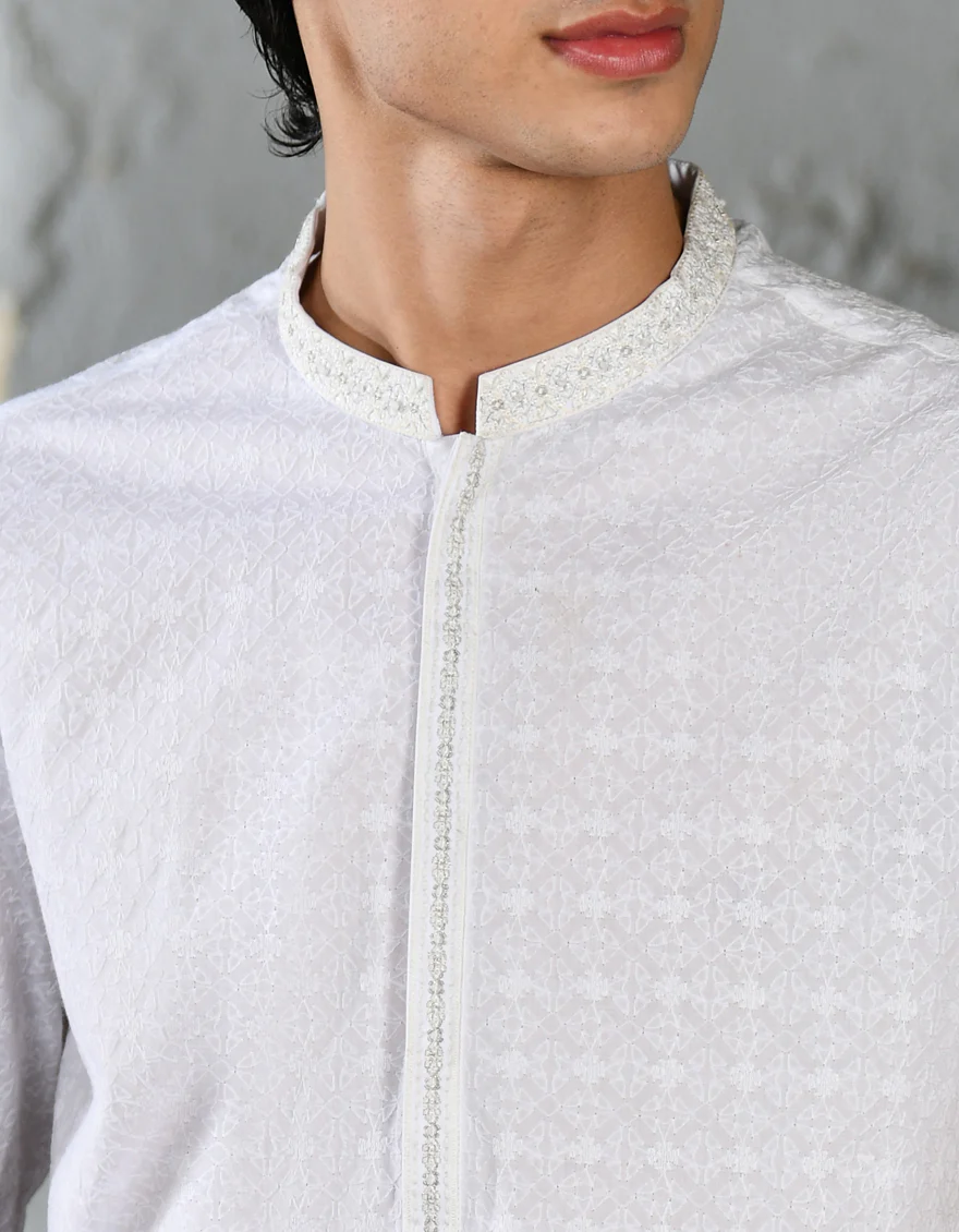 WHITE COTTON KURTA | JJK-A-47228/S24/JJ9212-FL - Image 2