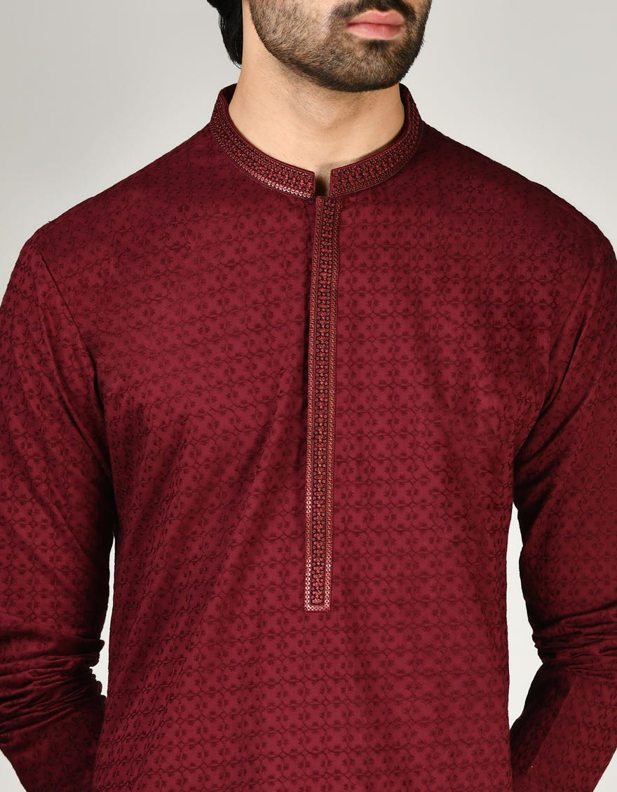RED COTTON KURTA | JJK-A-47259/S24/JJ9212-FL - Image 3