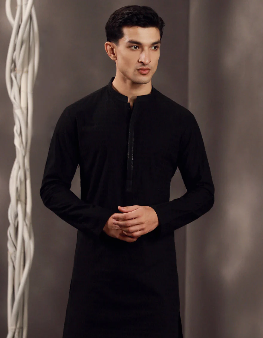 BLACK COTTON KURTA | JJK-A-47278/S24/JJ9631-FL - Image 2