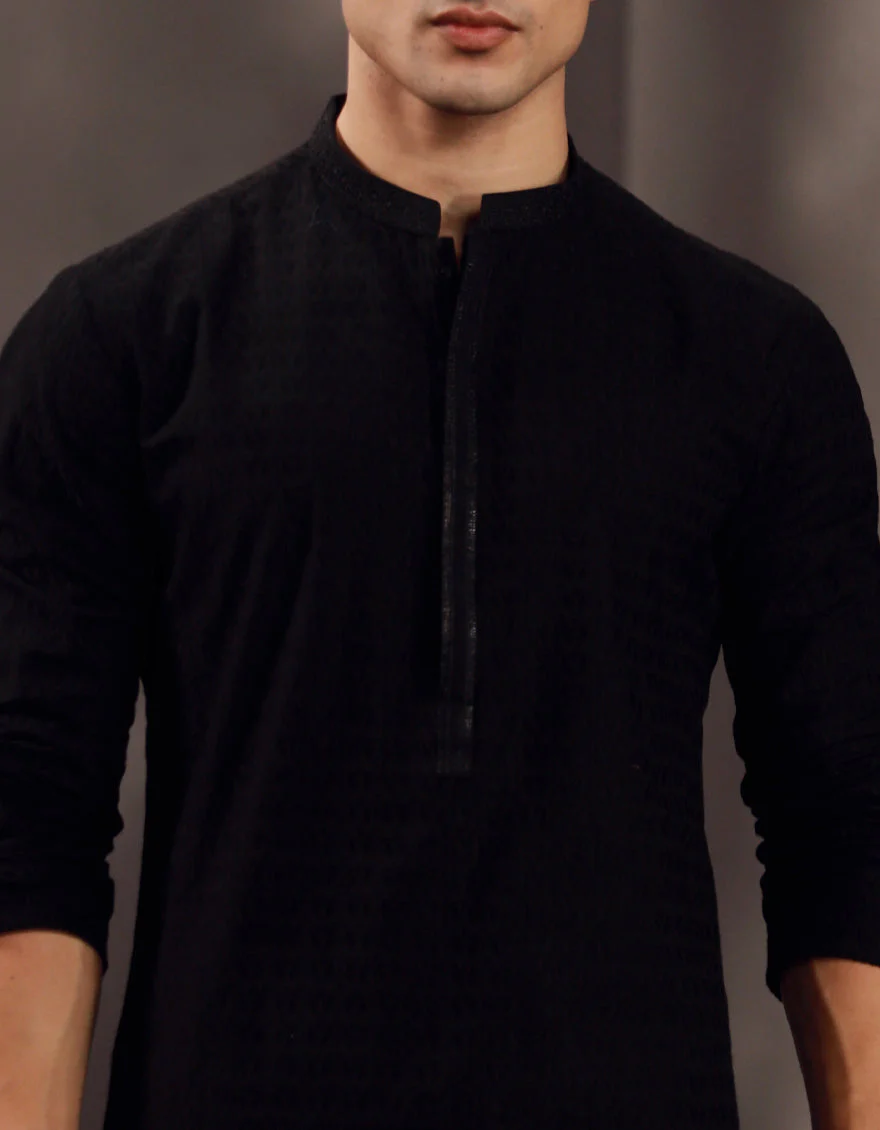 BLACK COTTON KURTA | JJK-A-47278/S24/JJ9631-FL - Image 3