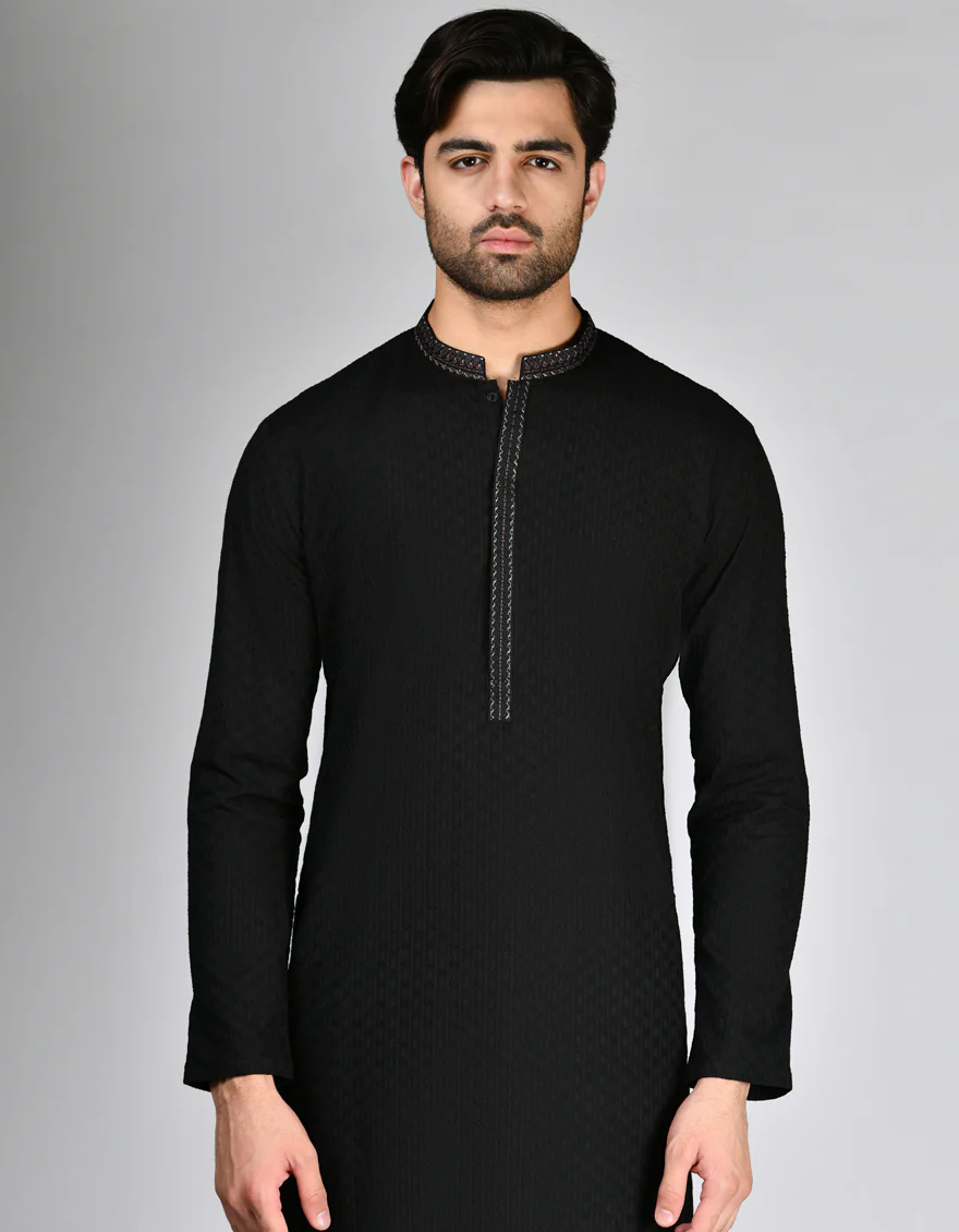 BLACK COTTON KURTA | JJK-A-47316/S24/JJ1096-SF - Image 2