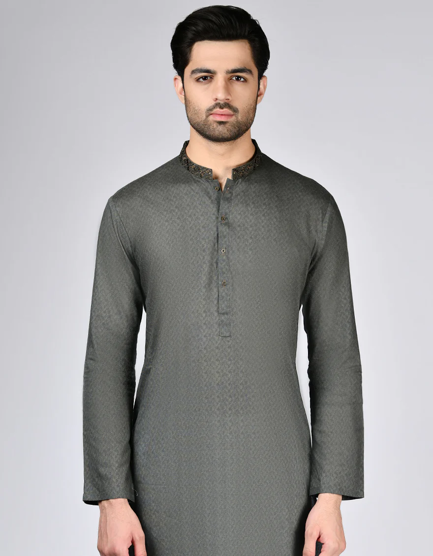 ARMY GREEN COTTON KURTA | JJK-A-47350/S24/JJ9552-SF - Image 2
