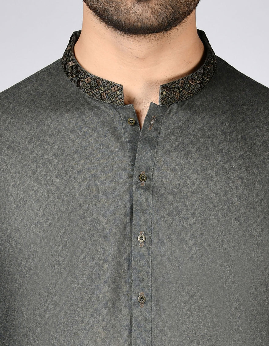 ARMY GREEN COTTON KURTA | JJK-A-47350/S24/JJ9552-SF - Image 3