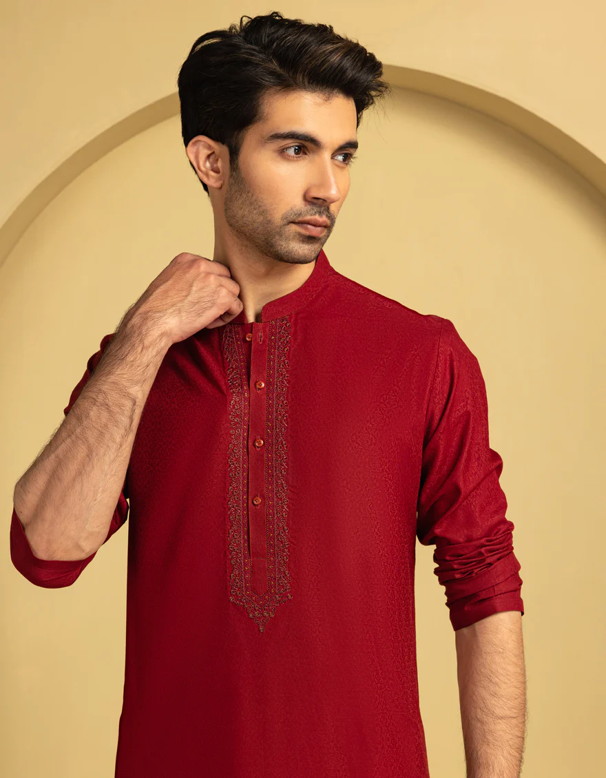 RED BLENDED KURTA | JJK-A-50096/S25/JJ9850-FL - Image 2