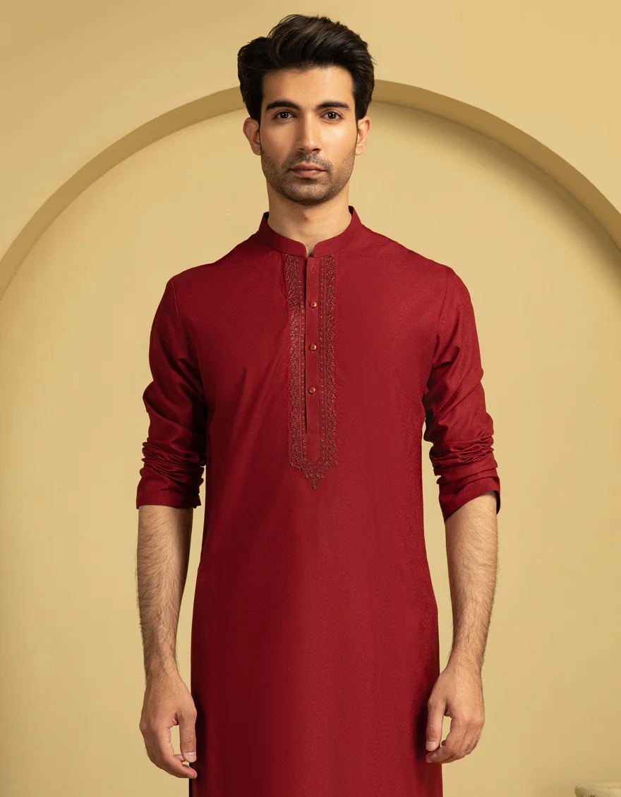 RED BLENDED KURTA | JJK-A-50096/S25/JJ9850-FL - Image 4