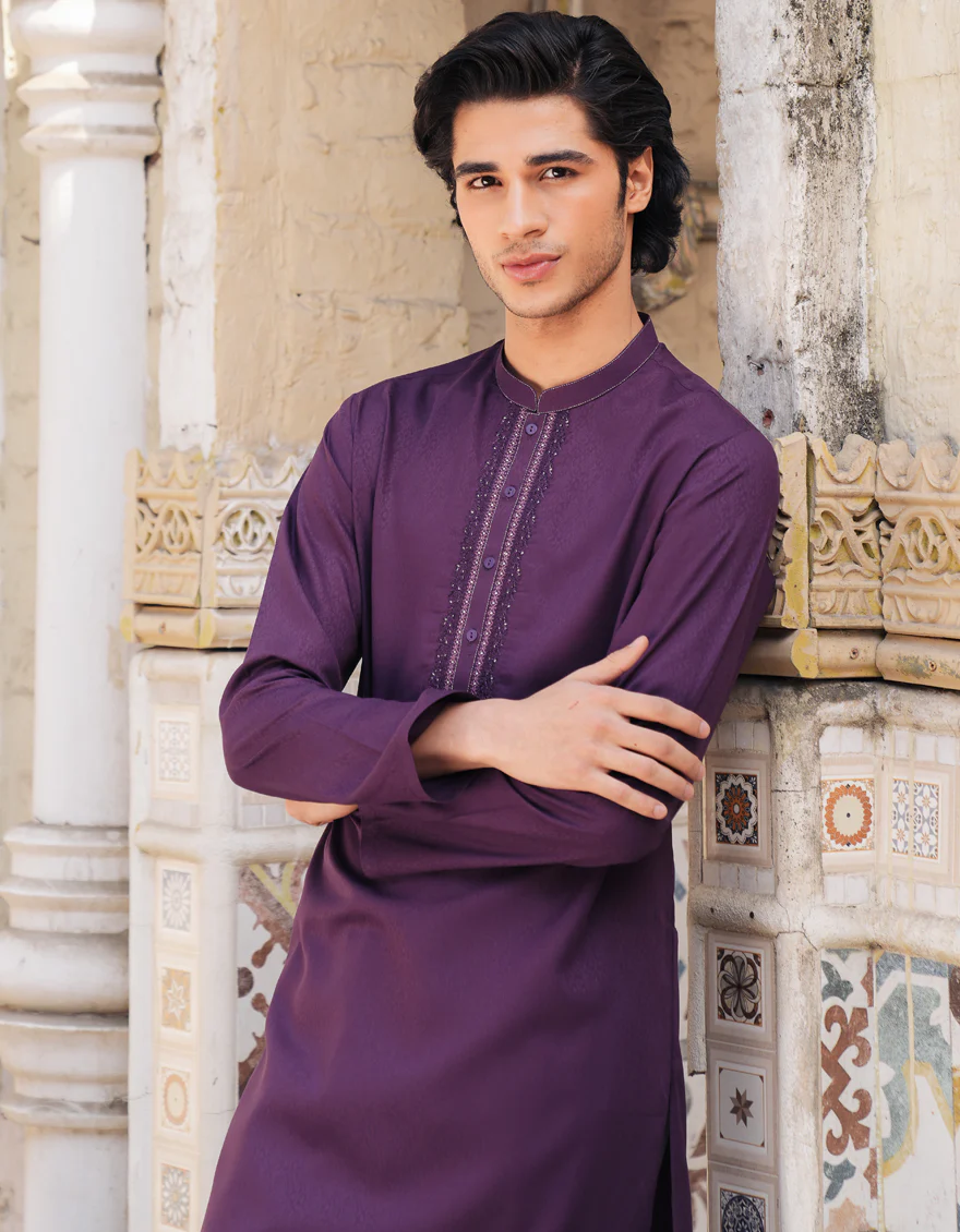 DARK PURPLE BLENDED KURTA | JJK-A-50097/S25/JJ9850-FL - Image 2