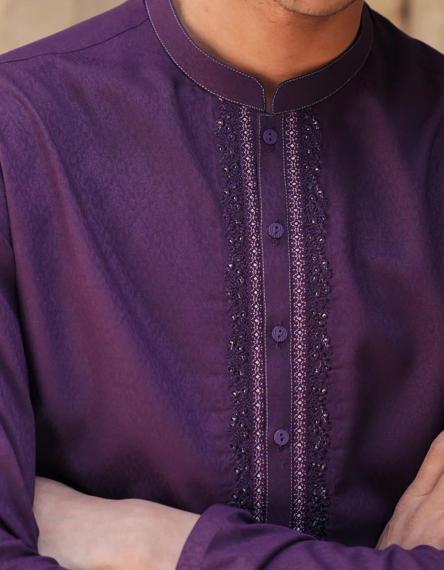DARK PURPLE BLENDED KURTA | JJK-A-50097/S25/JJ9850-FL - Image 3