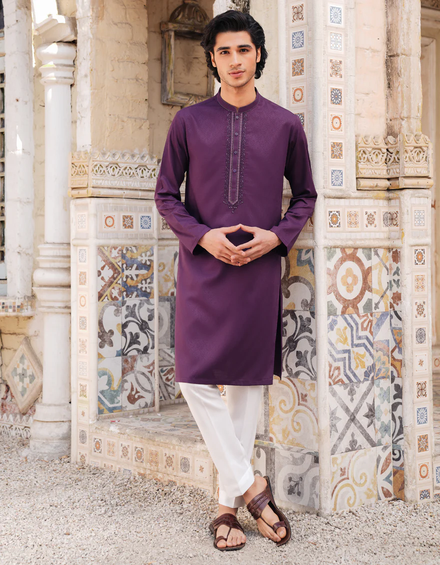 DARK PURPLE BLENDED KURTA | JJK-A-50097/S25/JJ9850-FL - Image 4