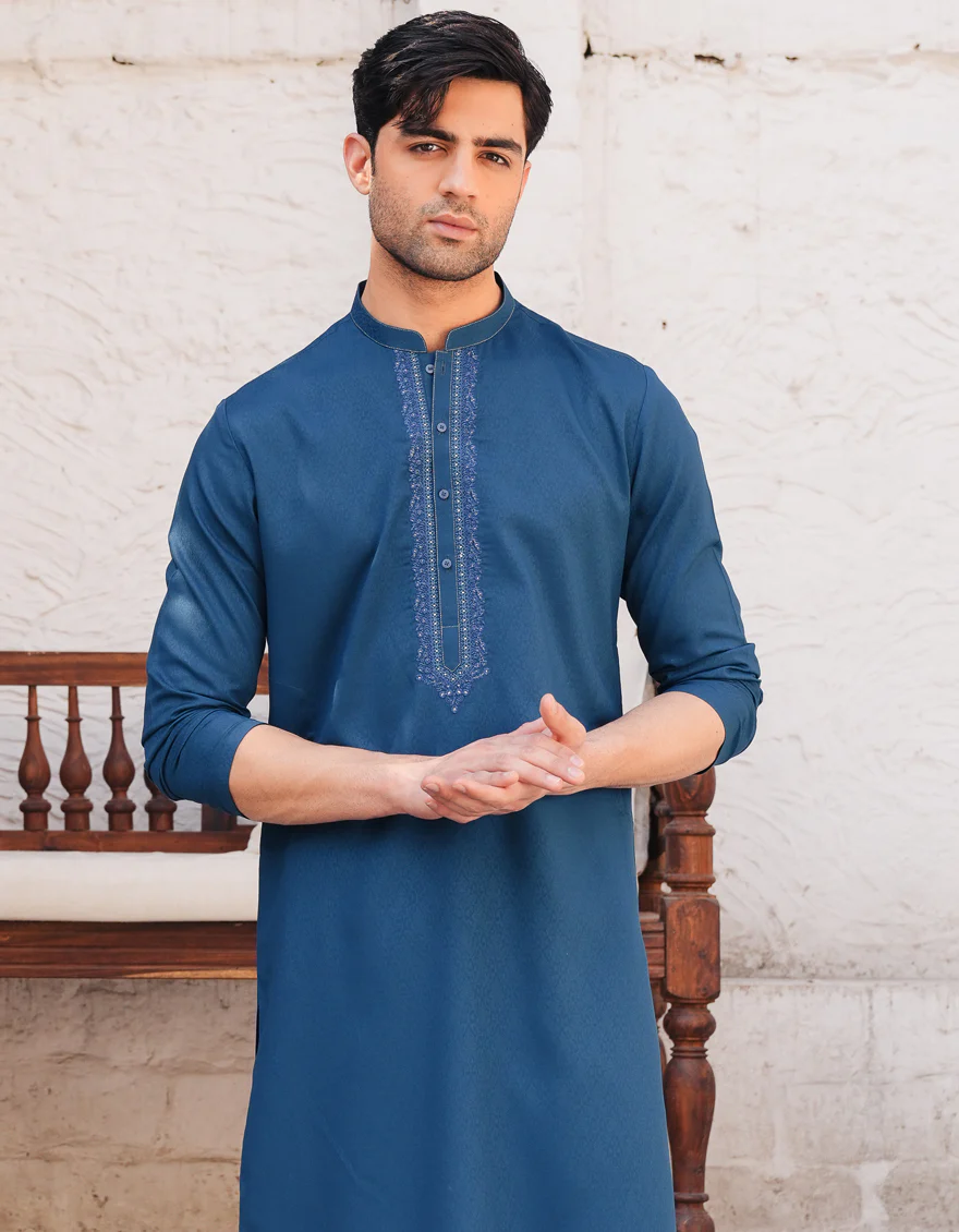 PEACOCK BLUE BLENDED KURTA | JJK-A-50098/S25/JJ9850-FL - Image 2