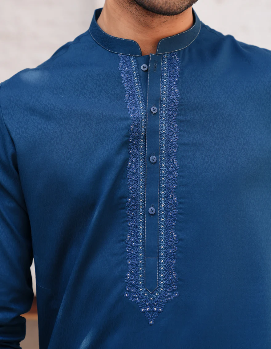 PEACOCK BLUE BLENDED KURTA | JJK-A-50098/S25/JJ9850-FL - Image 3