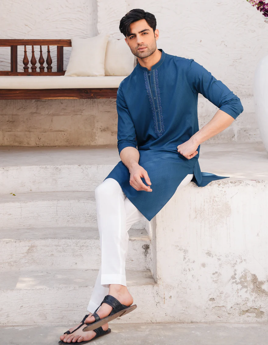 PEACOCK BLUE BLENDED KURTA | JJK-A-50098/S25/JJ9850-FL - Image 4