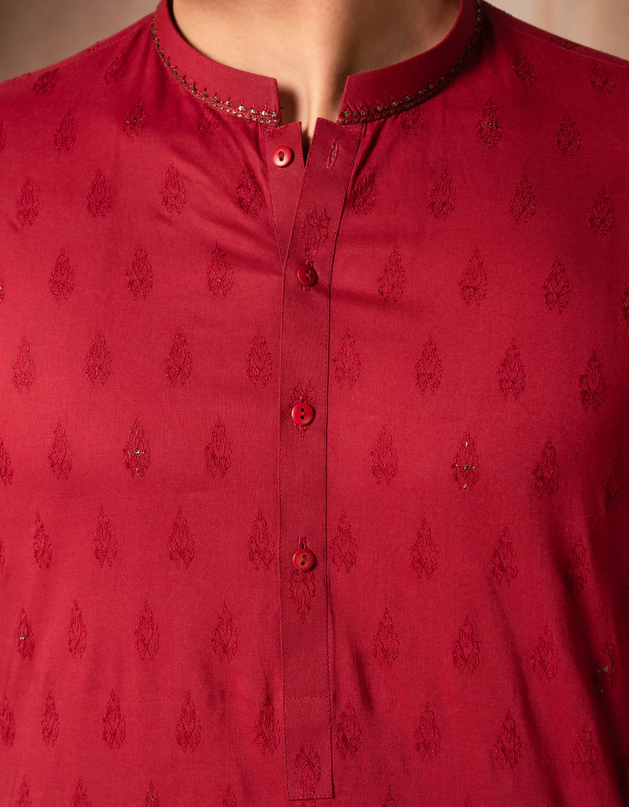 MAROON COTTON KURTA | JJK-A-50190/S25/JJ9781-SF - Image 3