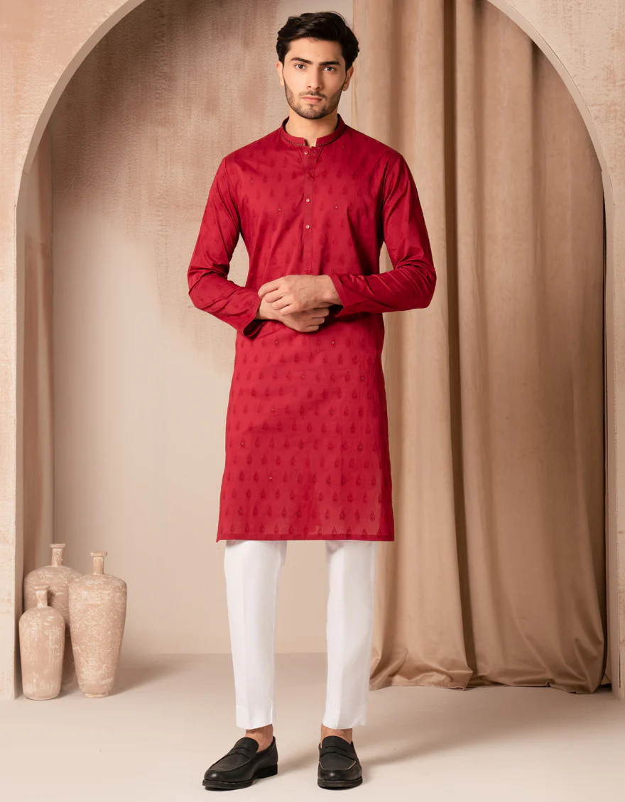 MAROON COTTON KURTA | JJK-A-50190/S25/JJ9781-SF - Image 4