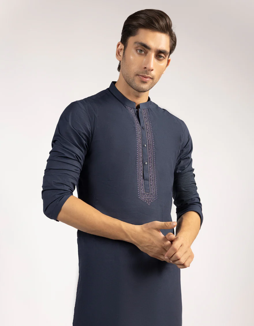 NAVY BLUE COTTON KURTA | JJK-A-50275/S25/JJ9750-FL - Image 2