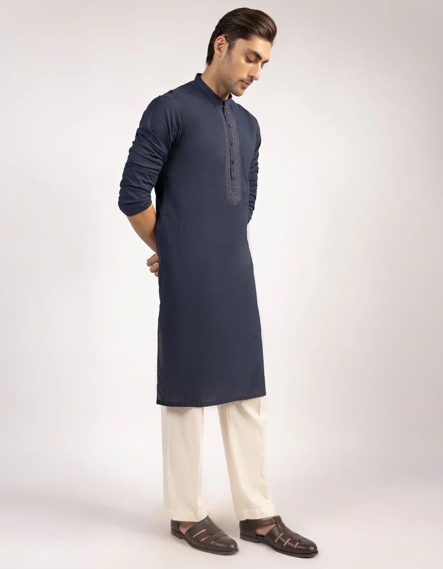NAVY BLUE COTTON KURTA | JJK-A-50275/S25/JJ9750-FL - Image 4