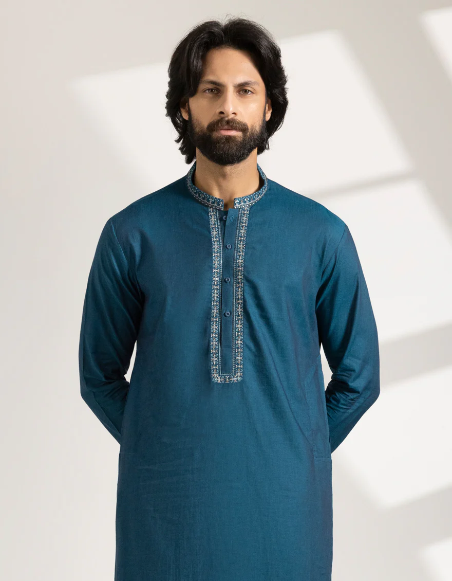 SEA GREEN COTTON KURTA | JJK-A-50276/S25/JJ9750-FL - Image 3