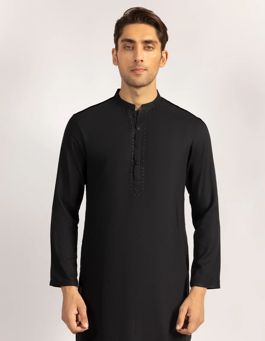 BLACK BLENDED KURTA | JJK-A-50337/S25/JJ9949-SF - Image 2