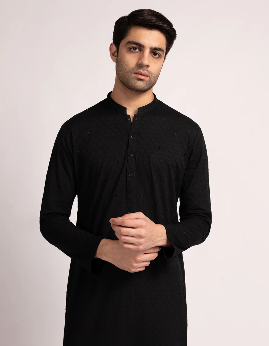 BLACK COTTON KURTA | JJK-A-50430/S25/JJ10234-FL - Image 2