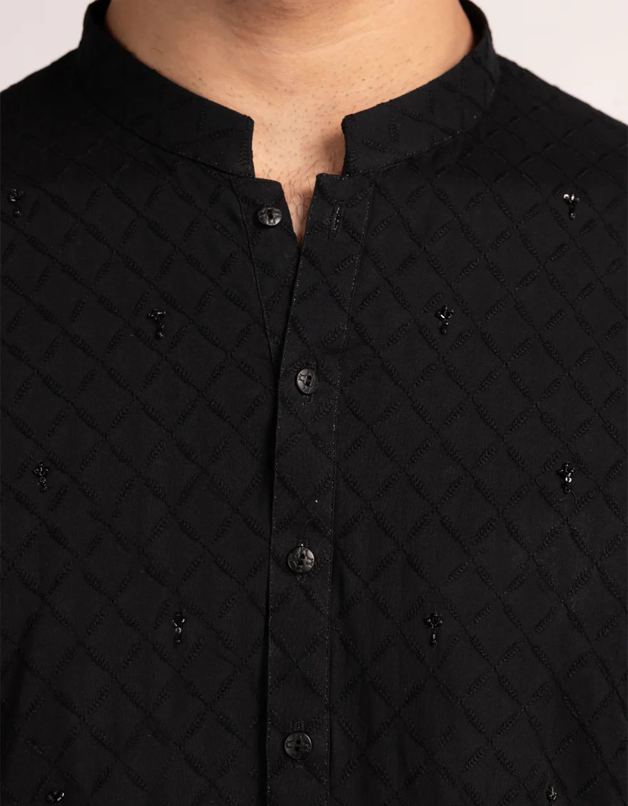 BLACK COTTON KURTA | JJK-A-50430/S25/JJ10234-FL - Image 3
