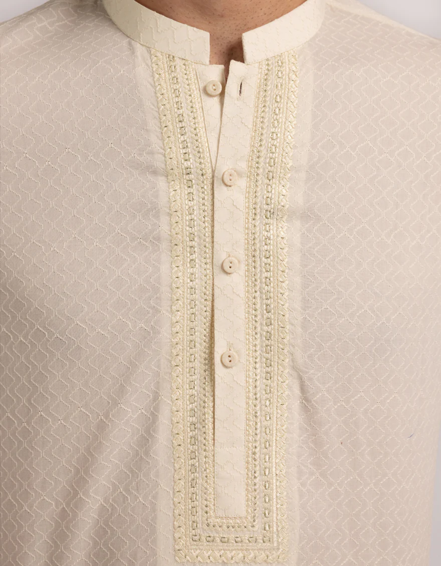 CREAM COTTON KURTA | JJK-A-50441/S25/JJ10234-FL - Image 3