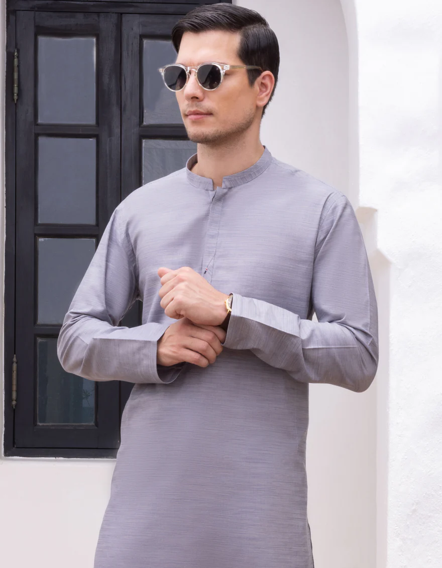 HATCHED BLUE COTTON KURTA | JJK-A-US-32657/W22/JJ8379-CL - Image 3