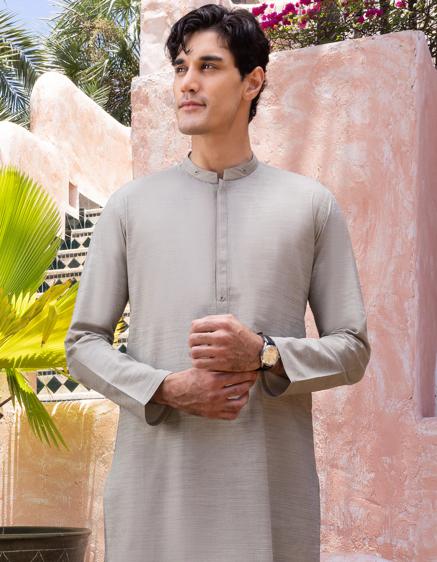 HATCHED GREEN COTTON KURTA | JJK-A-US-32665/W22/JJ8379-CL - Image 3