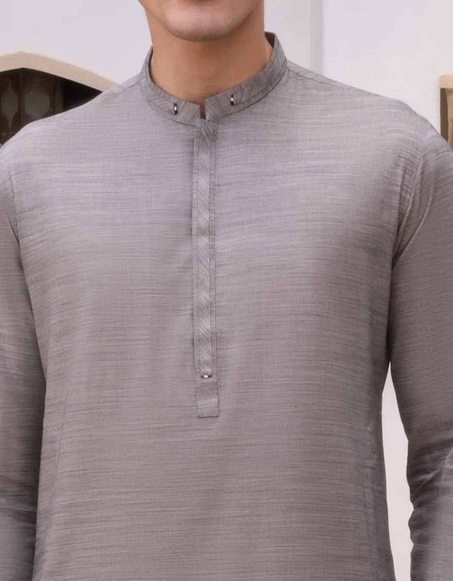 HATCHED GREY COTTON KURTA | JJK-A-US-32666/W22/JJ8379-CL - Image 2