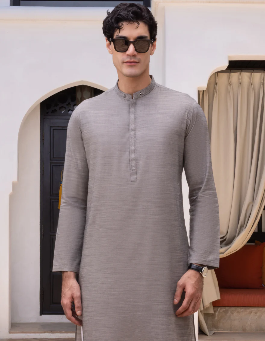 HATCHED GREY COTTON KURTA | JJK-A-US-32666/W22/JJ8379-CL - Image 3