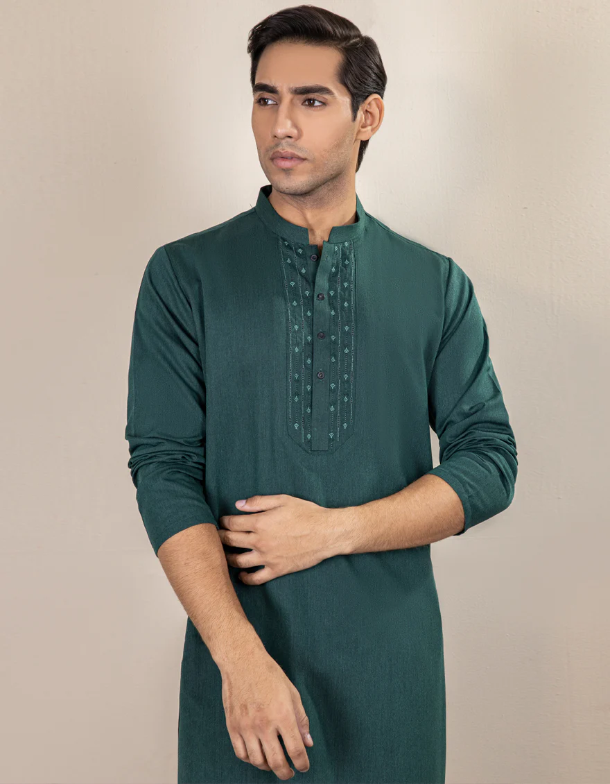 FOREST GREEN BLENDED KURTA | JJK-A-US-34242/S22/JJ7610-FL - Image 3