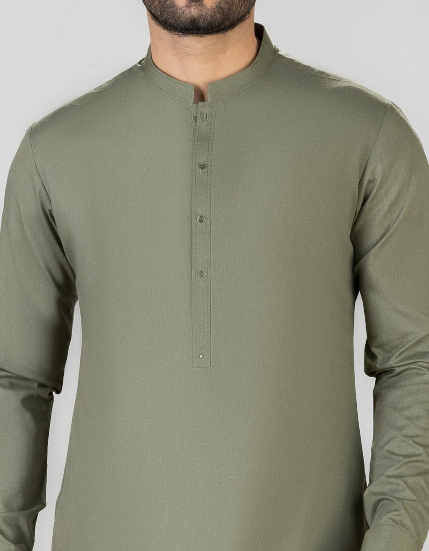 OLIVE GREEN BLENDED KURTA | JJK-A-US-34357/S23/JJ8284-PN - Image 2
